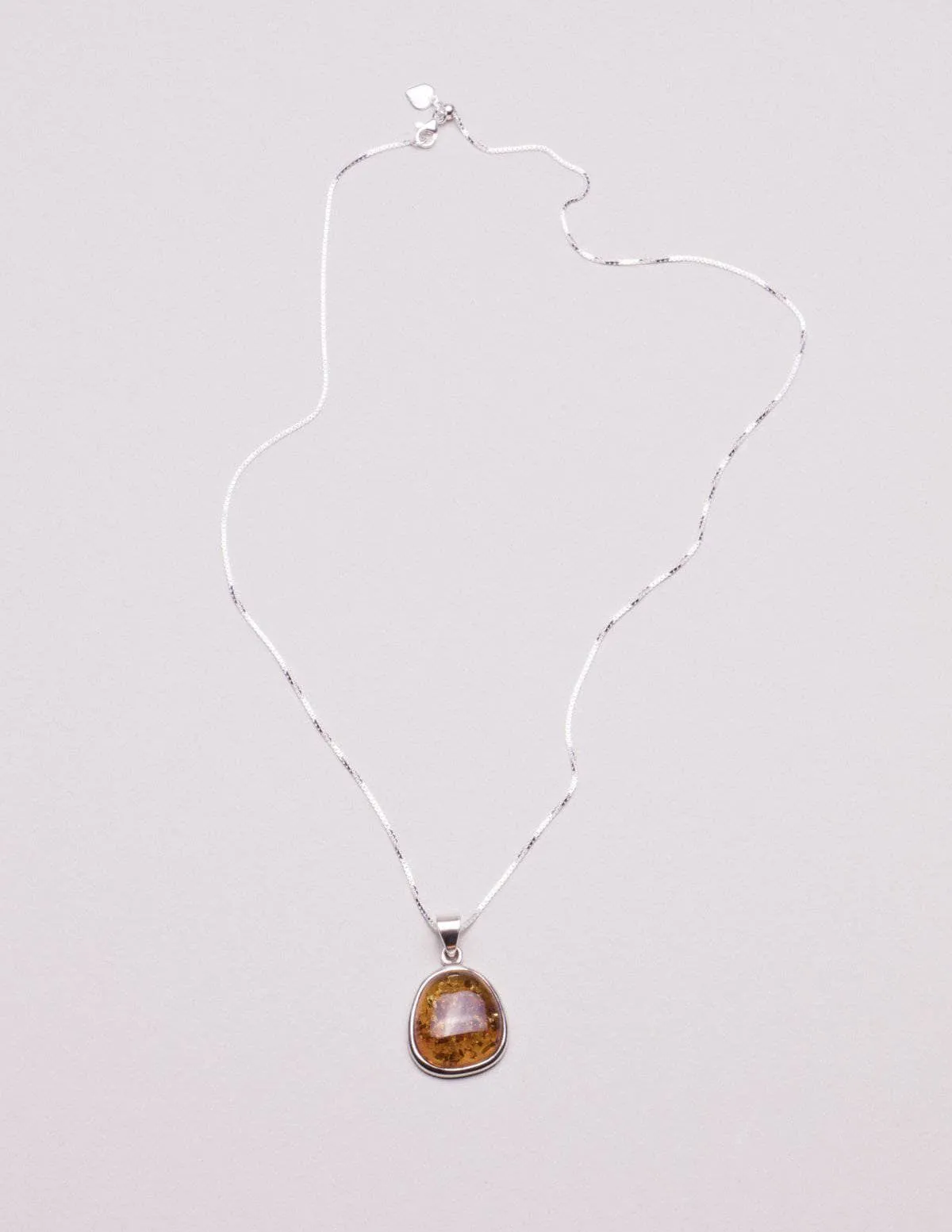 Amber Free Form Pendant Necklace - Adjustable Chain