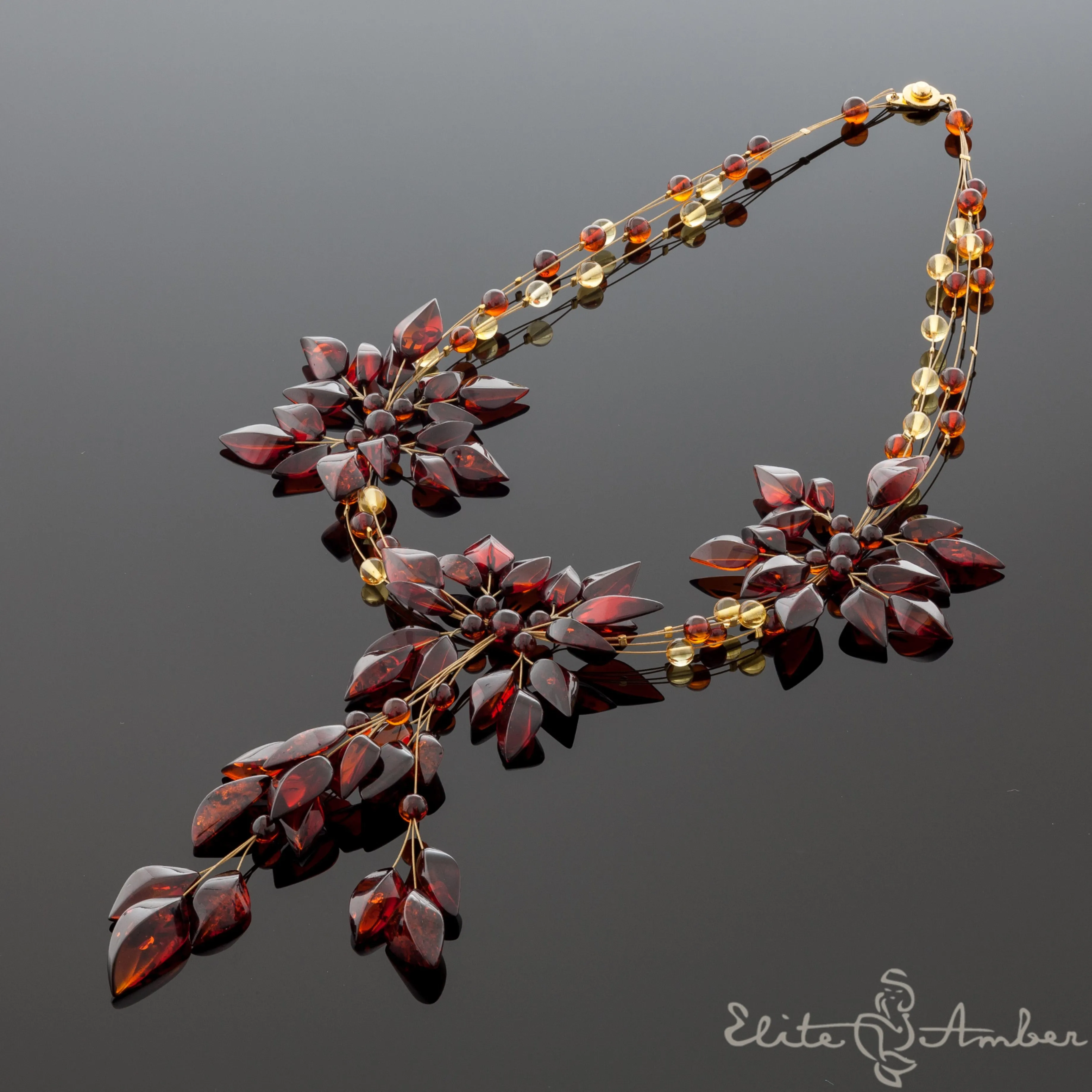 Amber necklace "Amazing honey flowers"