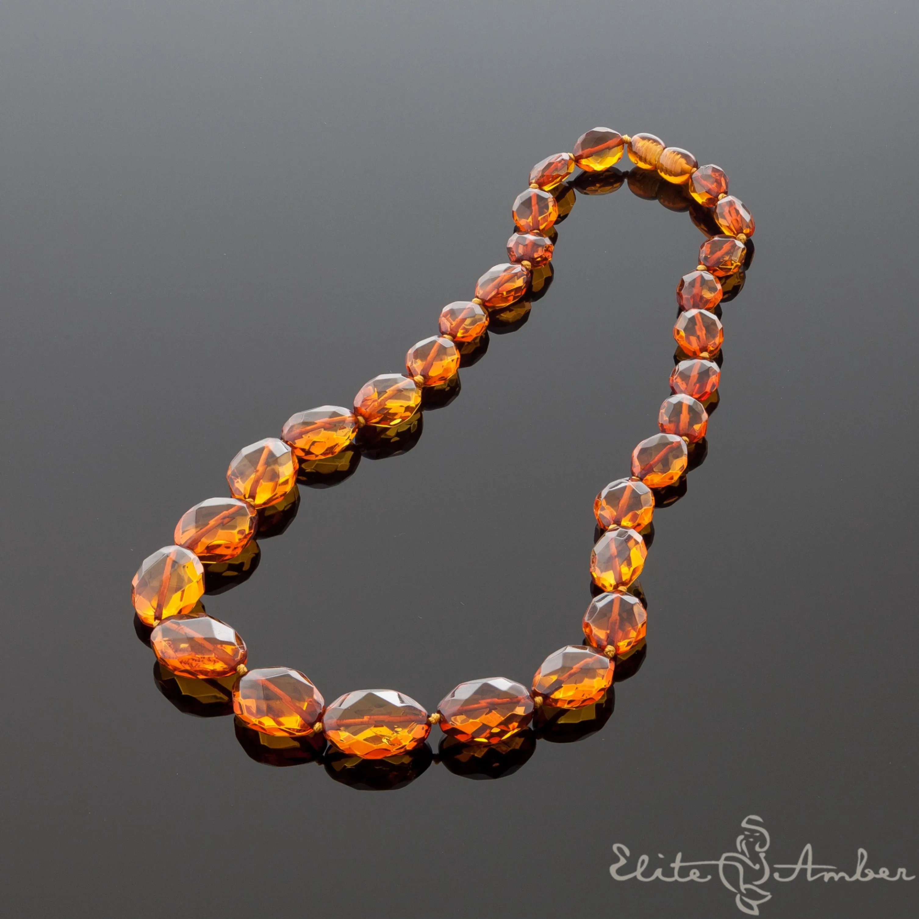 Amber necklace "Cognac diamond"