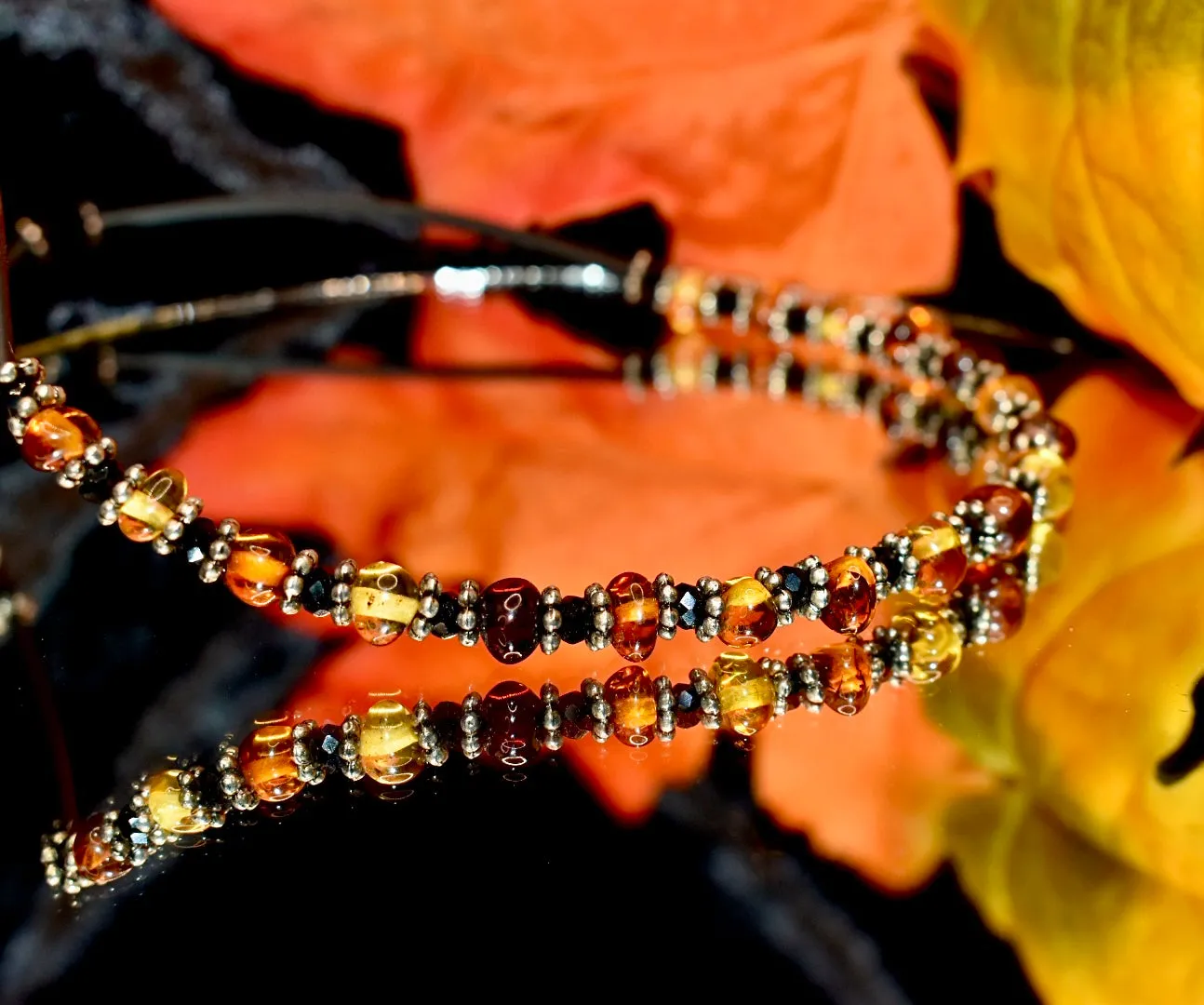 Amber Necklace with Rubber Cord.