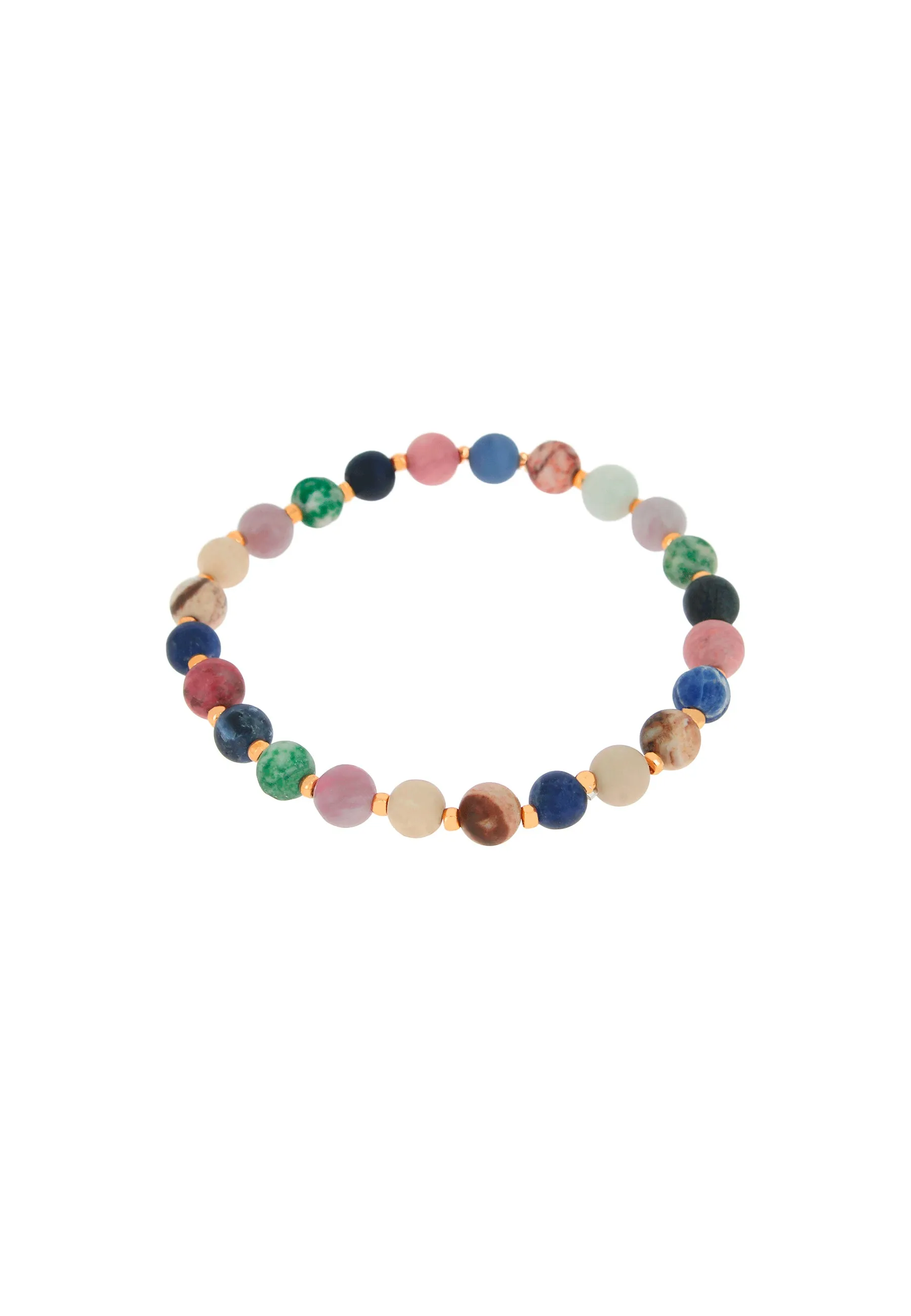 Amber Rainbow Stone armbånd. Stretchable bracelet. Guld. Dansk Copenhagen