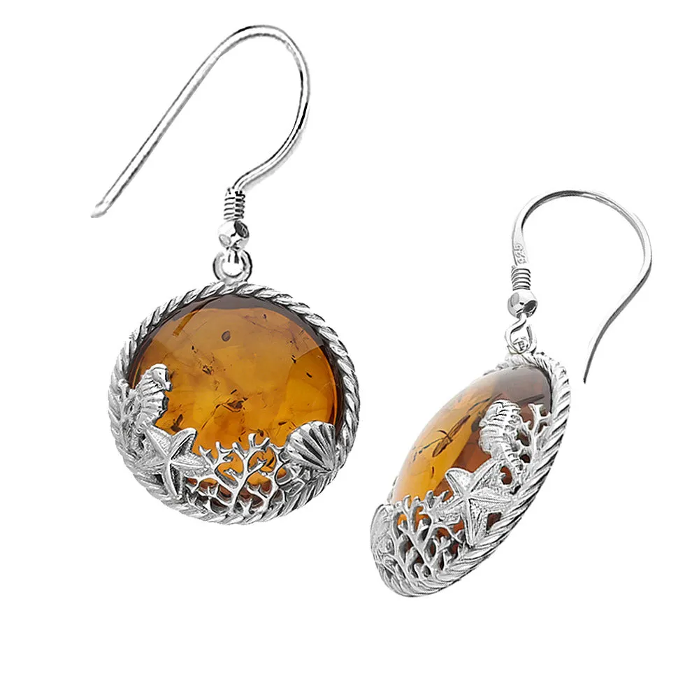 Amber Sea Life Earrings, Seahorse Oyster Starfish