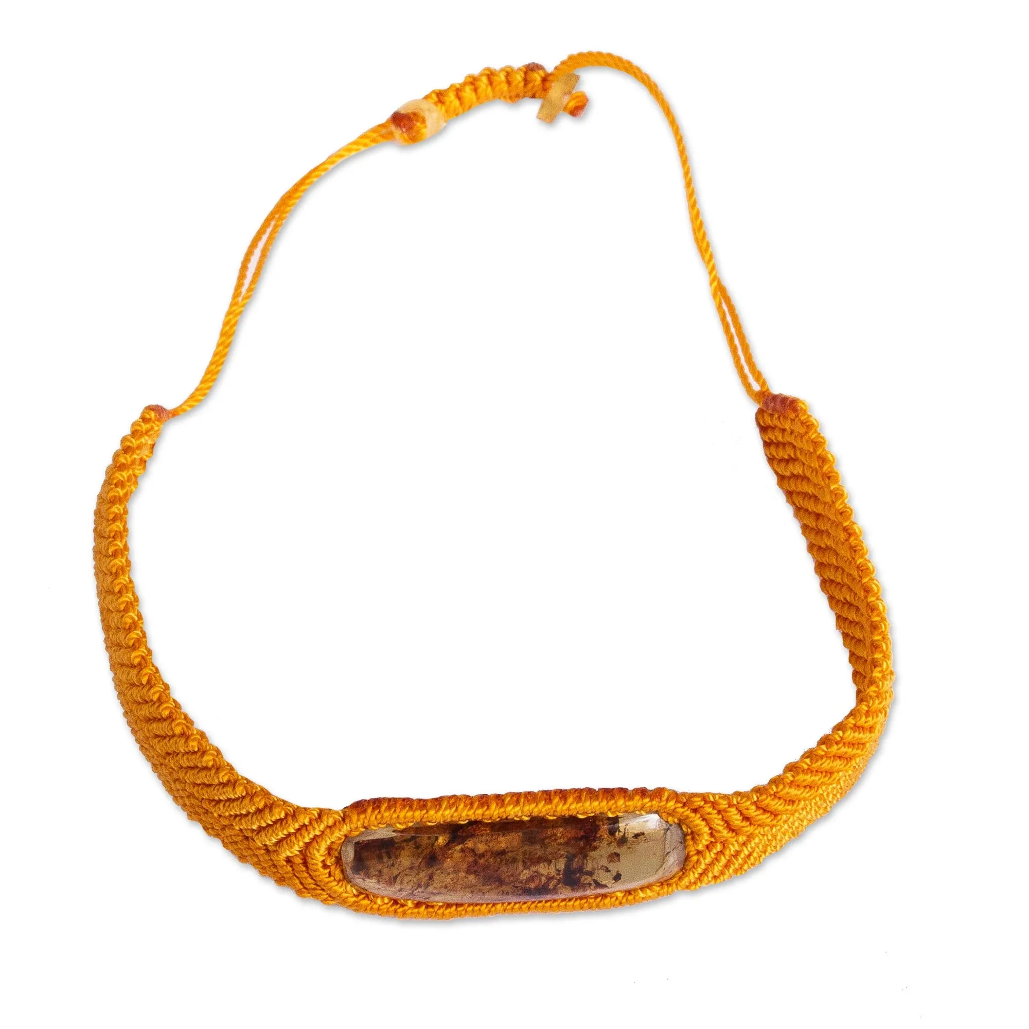 Amber Wristband Bracelet with Saffron Cord from Mexico - Age-Old Elegance in Saffron | NOVICA