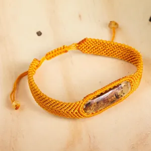 Amber Wristband Bracelet with Saffron Cord from Mexico - Age-Old Elegance in Saffron | NOVICA