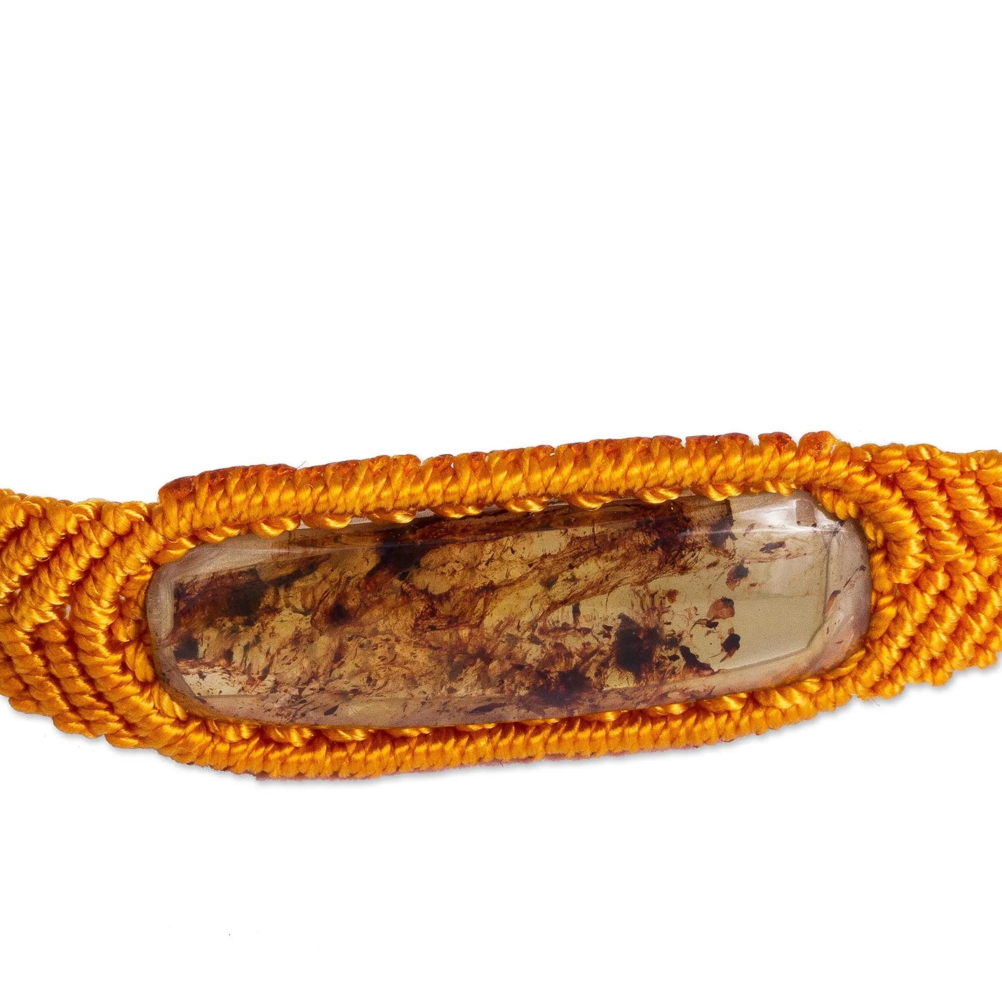 Amber Wristband Bracelet with Saffron Cord from Mexico - Age-Old Elegance in Saffron | NOVICA