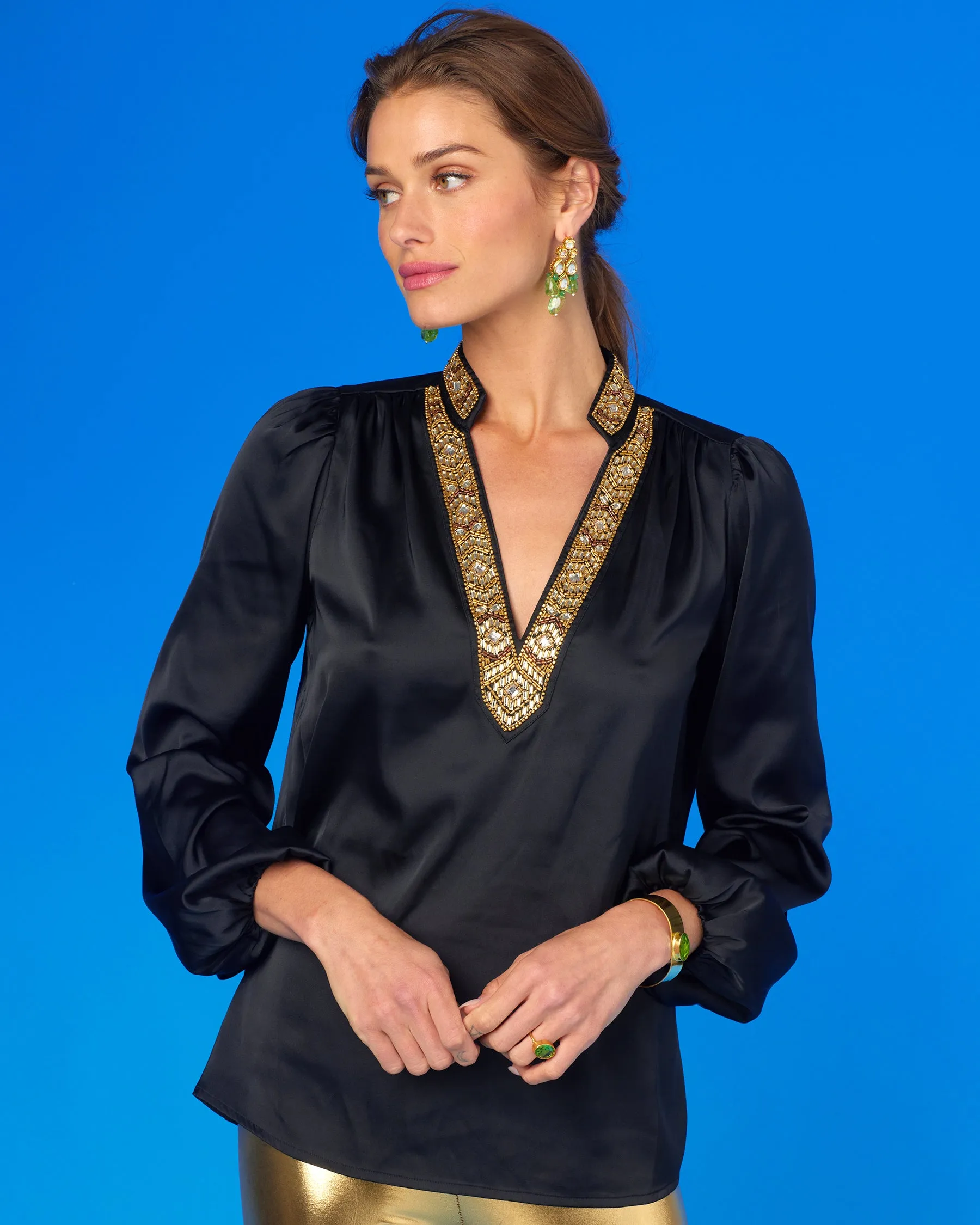 Anastasia Blouse in Black and Art Deco Embellishment