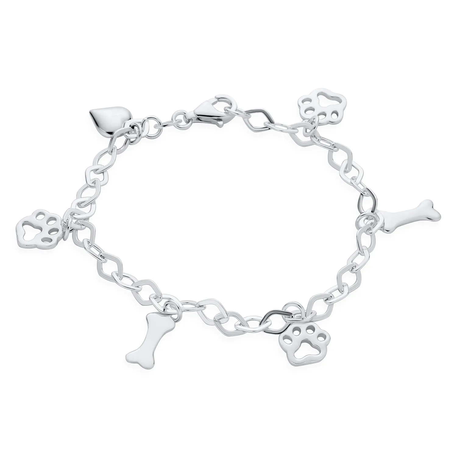 Animal BFF Pet Dog Puppy Charm Bone & Paw Print Bracelet Earrings Sterling Silver