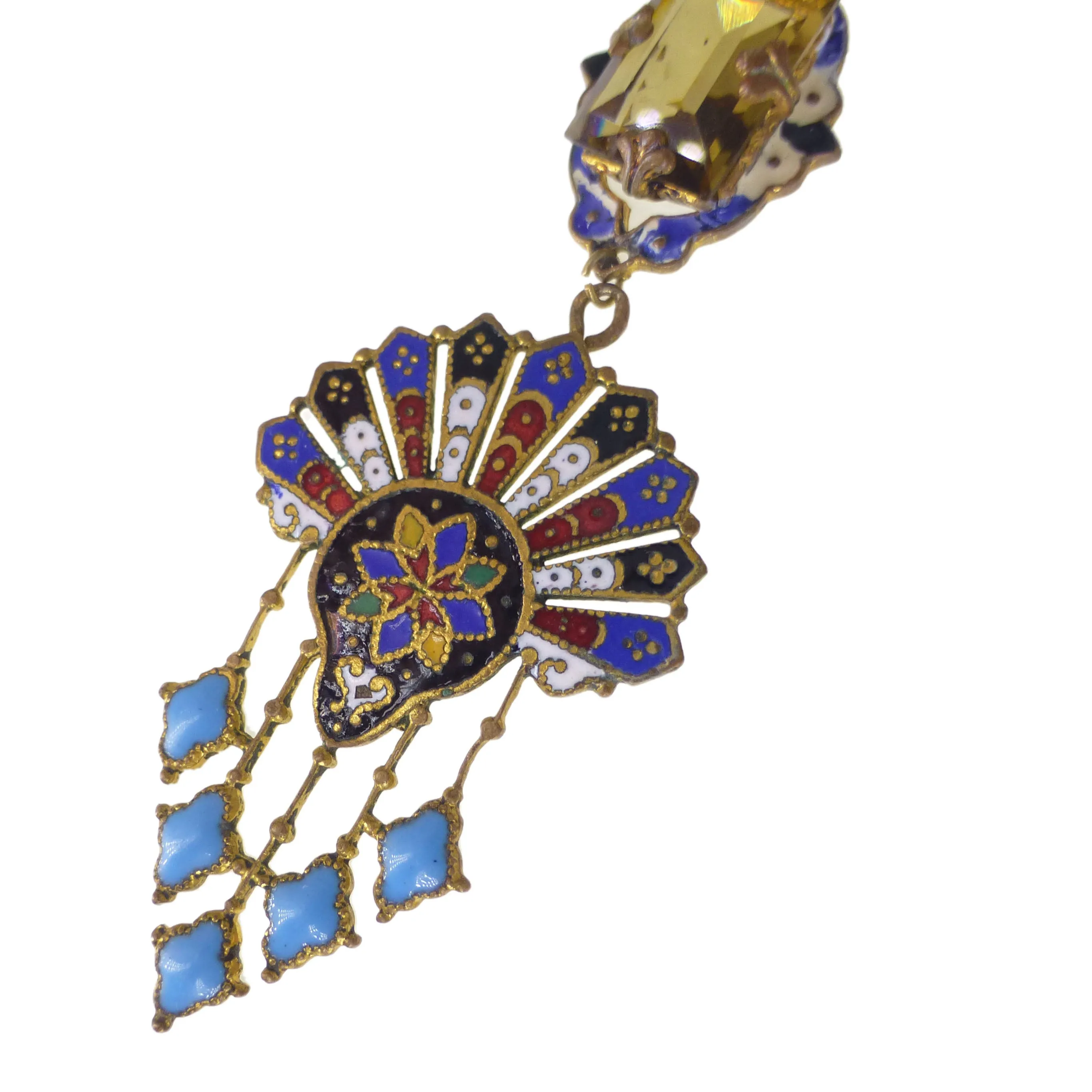 Antique Champlevé Enamel & Glass Pendant