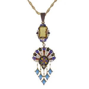 Antique Champlevé Enamel & Glass Pendant