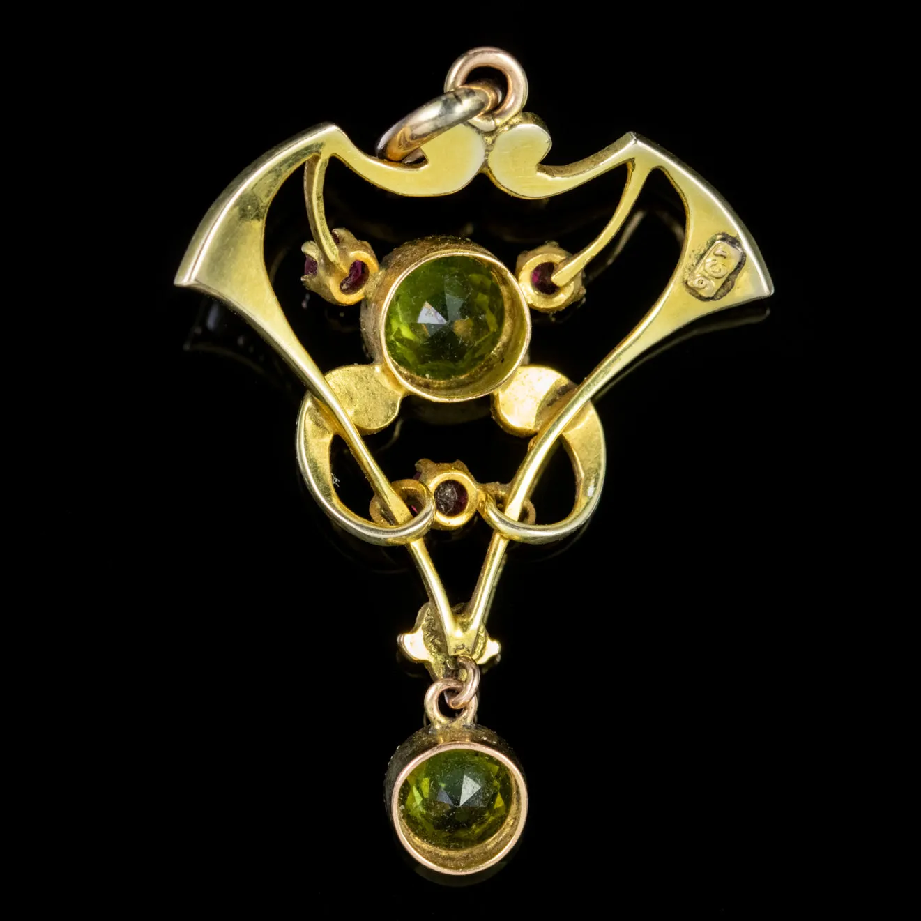 Antique Edwardian 9Ct Gold Ruby Peridot Pearl Pendant Circa 1910