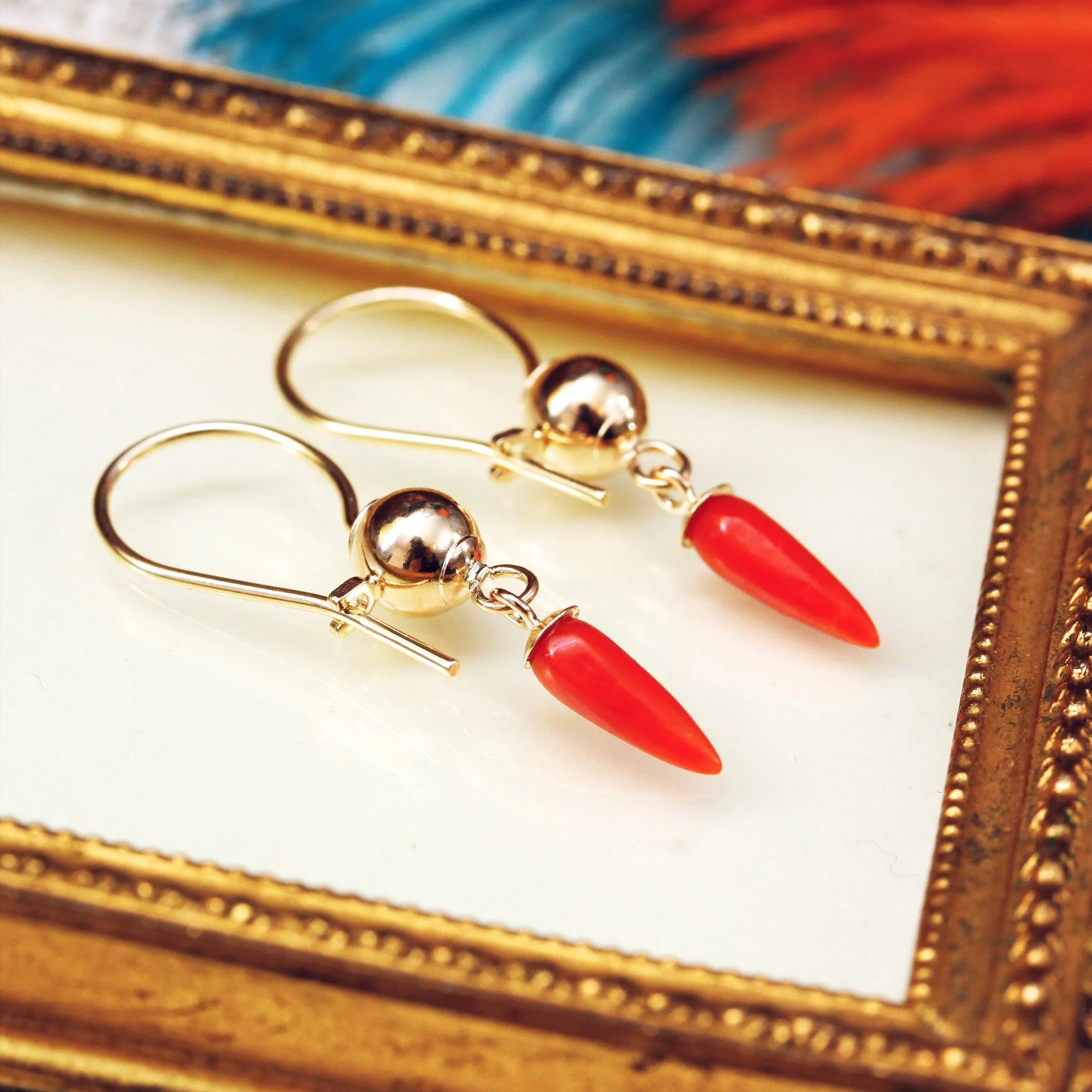 Antique Georgian Coral Amphora Drop Earrings