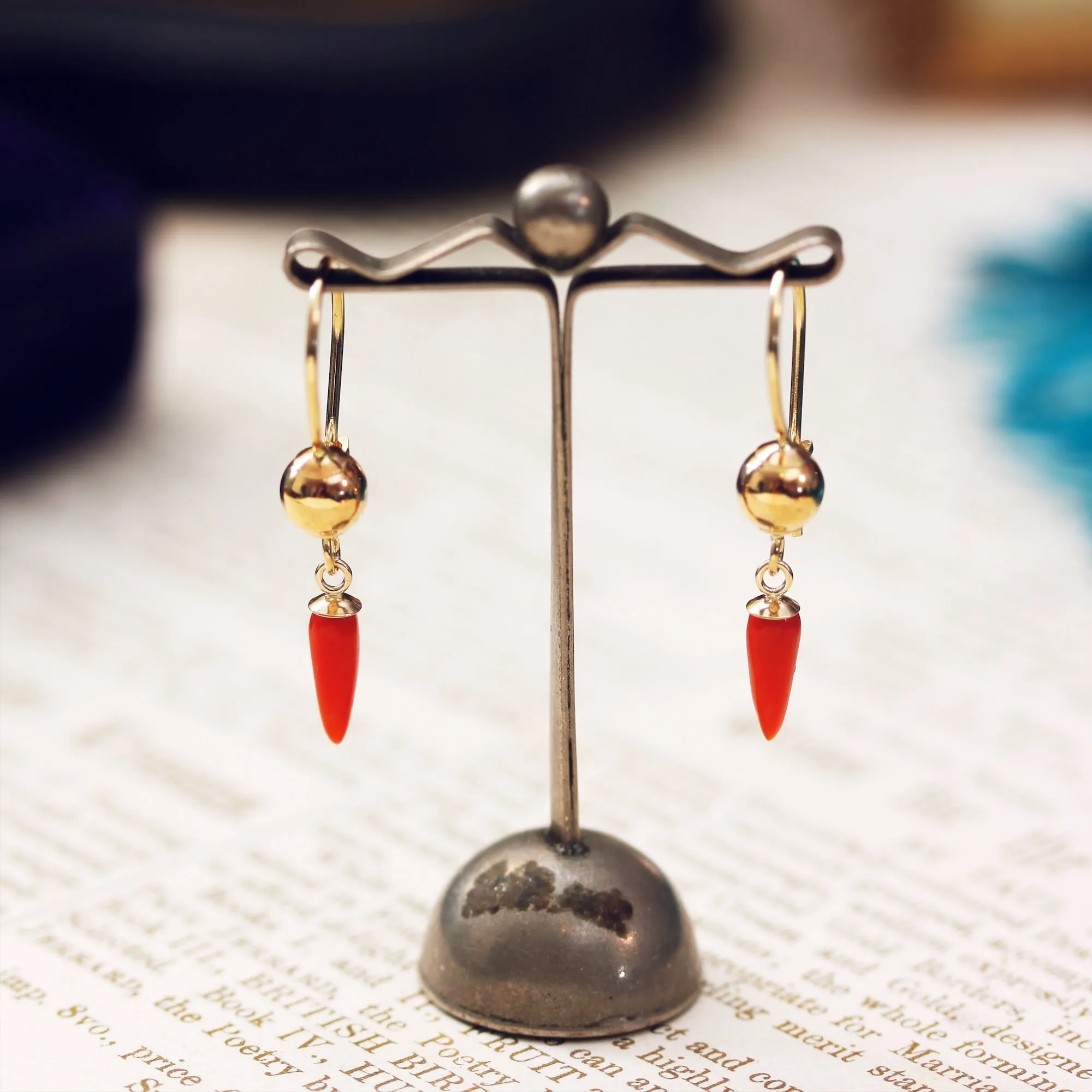 Antique Georgian Coral Amphora Drop Earrings