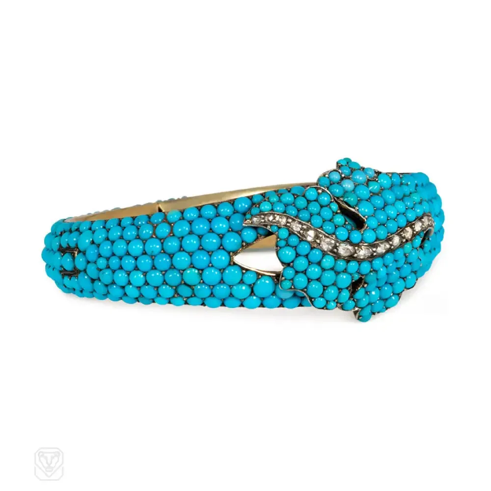 Antique pavé turquoise bangle, France