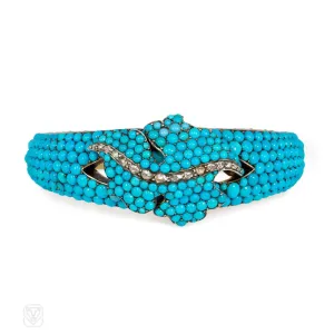 Antique pavé turquoise bangle, France