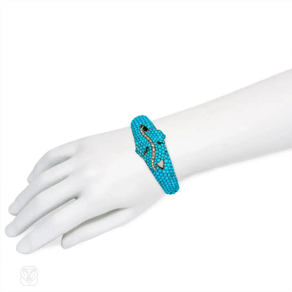 Antique pavé turquoise bangle, France