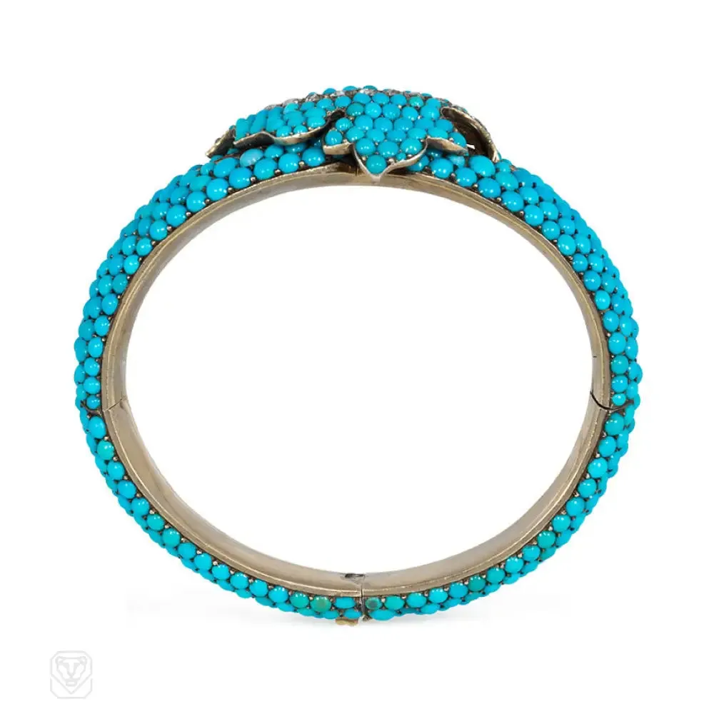 Antique pavé turquoise bangle, France