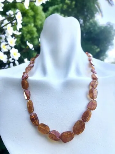 Antique Sterling Silver Signed 925 Honey Amber Bead Necklace Vintage Estate