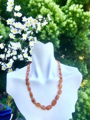 Antique Sterling Silver Signed 925 Honey Amber Bead Necklace Vintage Estate