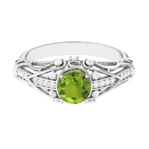 Antique Style Round Peridot Engagement Ring with Diamond