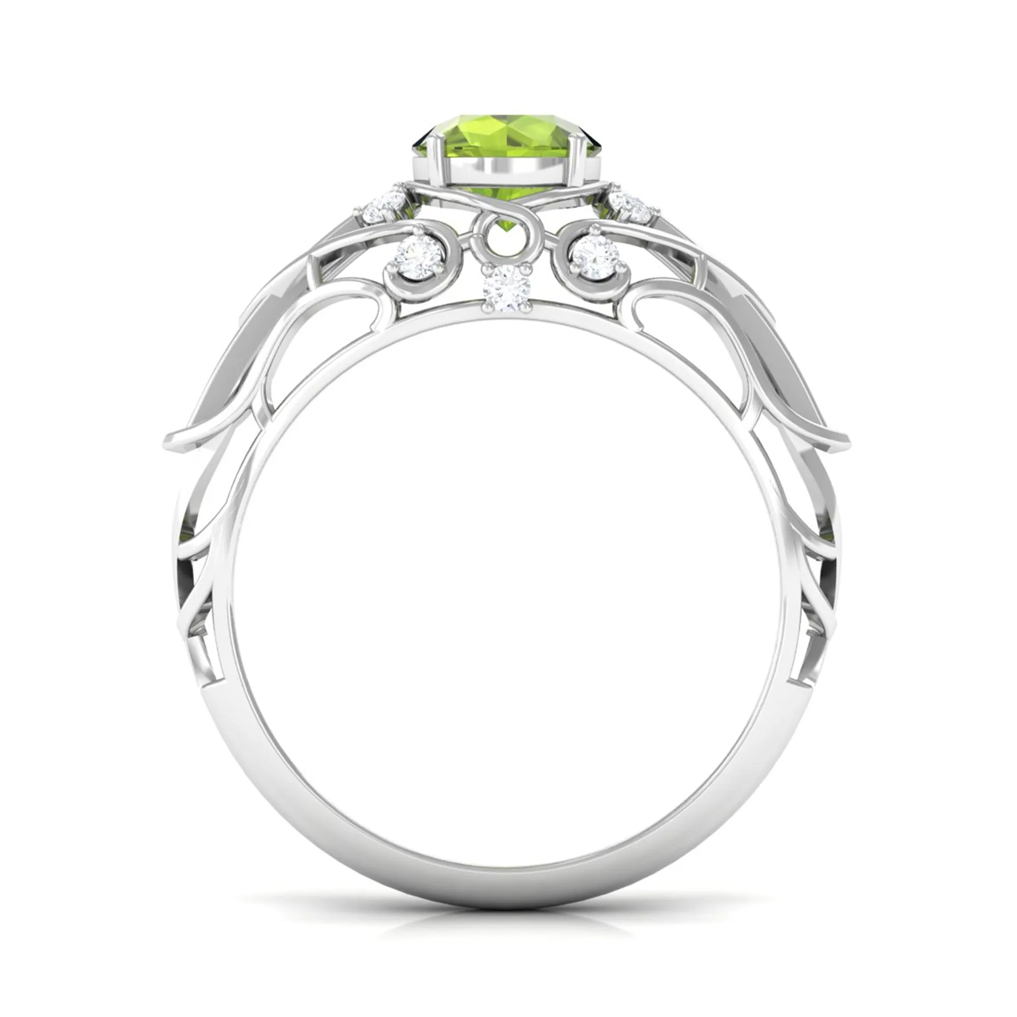 Antique Style Round Peridot Engagement Ring with Diamond