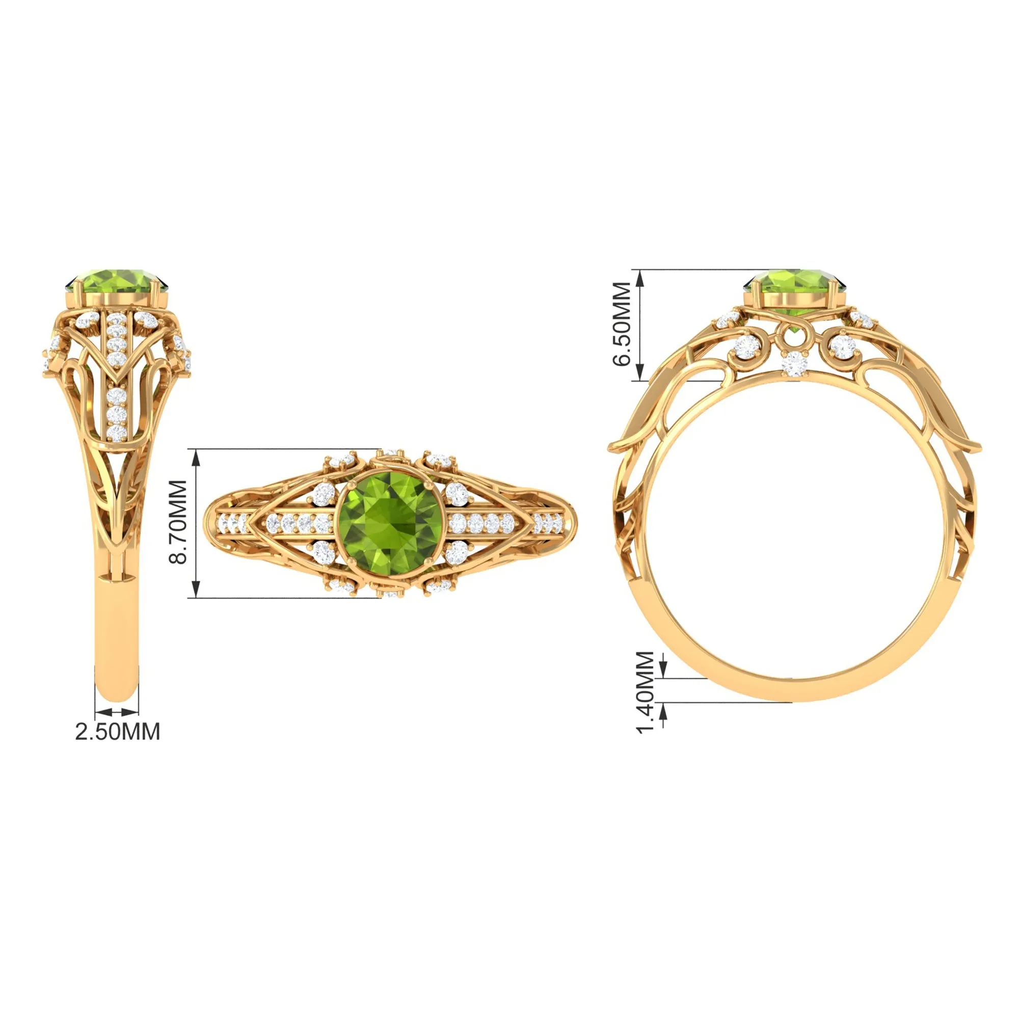 Antique Style Round Peridot Engagement Ring with Diamond