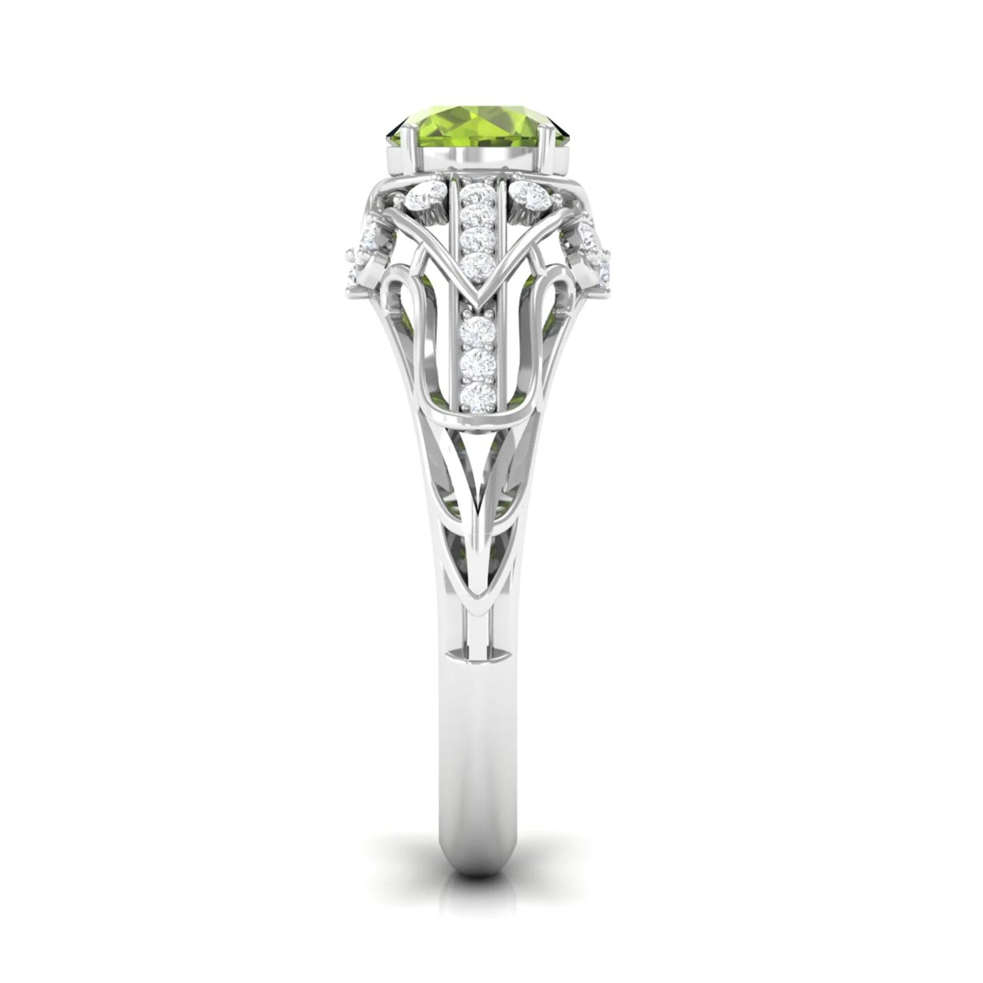 Antique Style Round Peridot Engagement Ring with Diamond