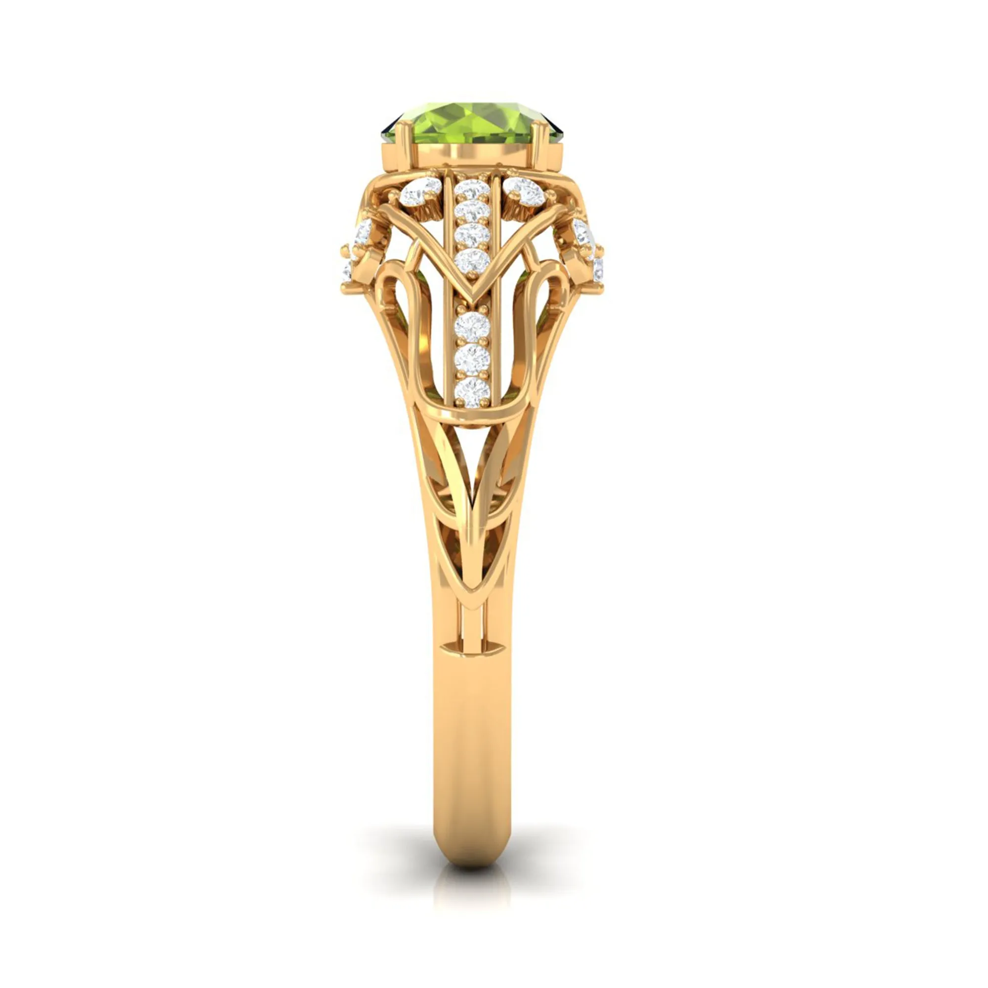 Antique Style Round Peridot Engagement Ring with Diamond