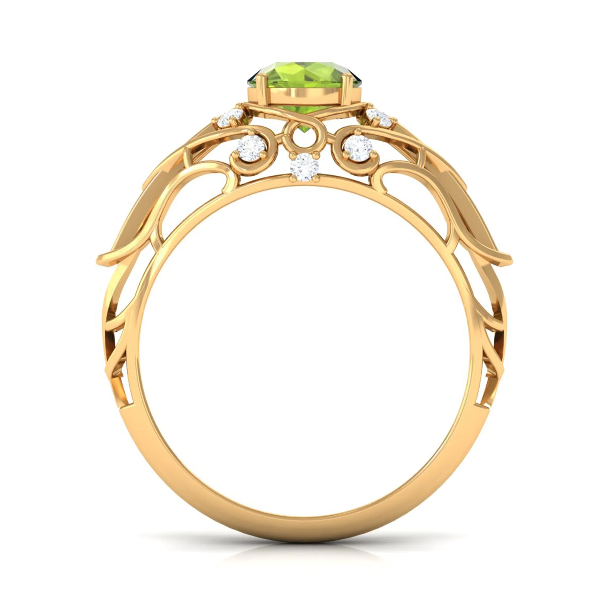 Antique Style Round Peridot Engagement Ring with Diamond