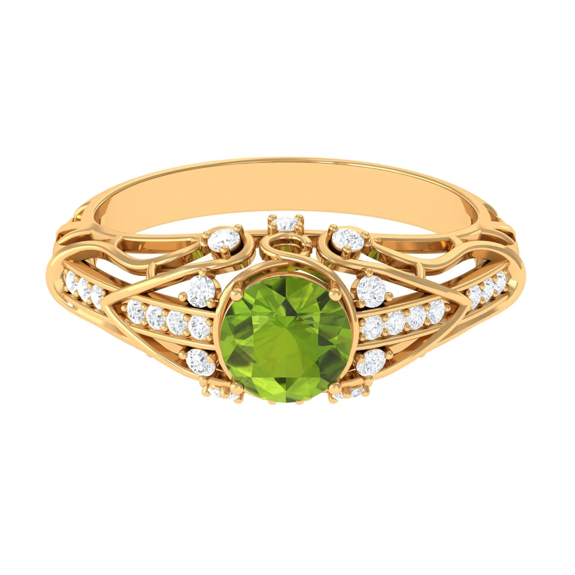 Antique Style Round Peridot Engagement Ring with Diamond