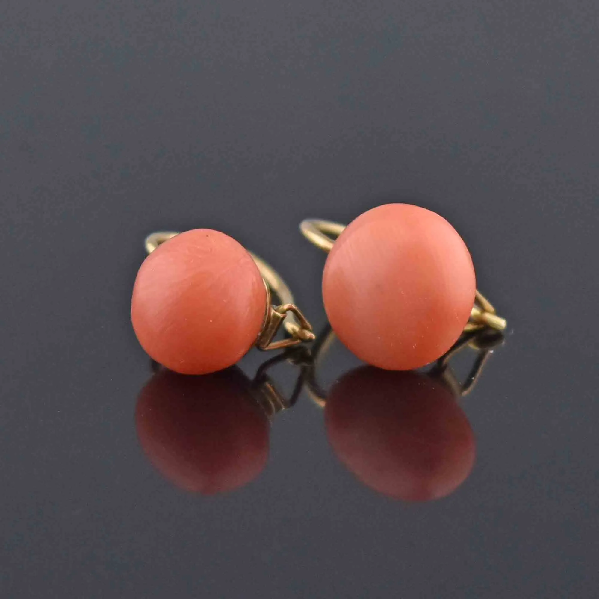 Antique Victorian 14K Gold Dormeusse Coral Earrings