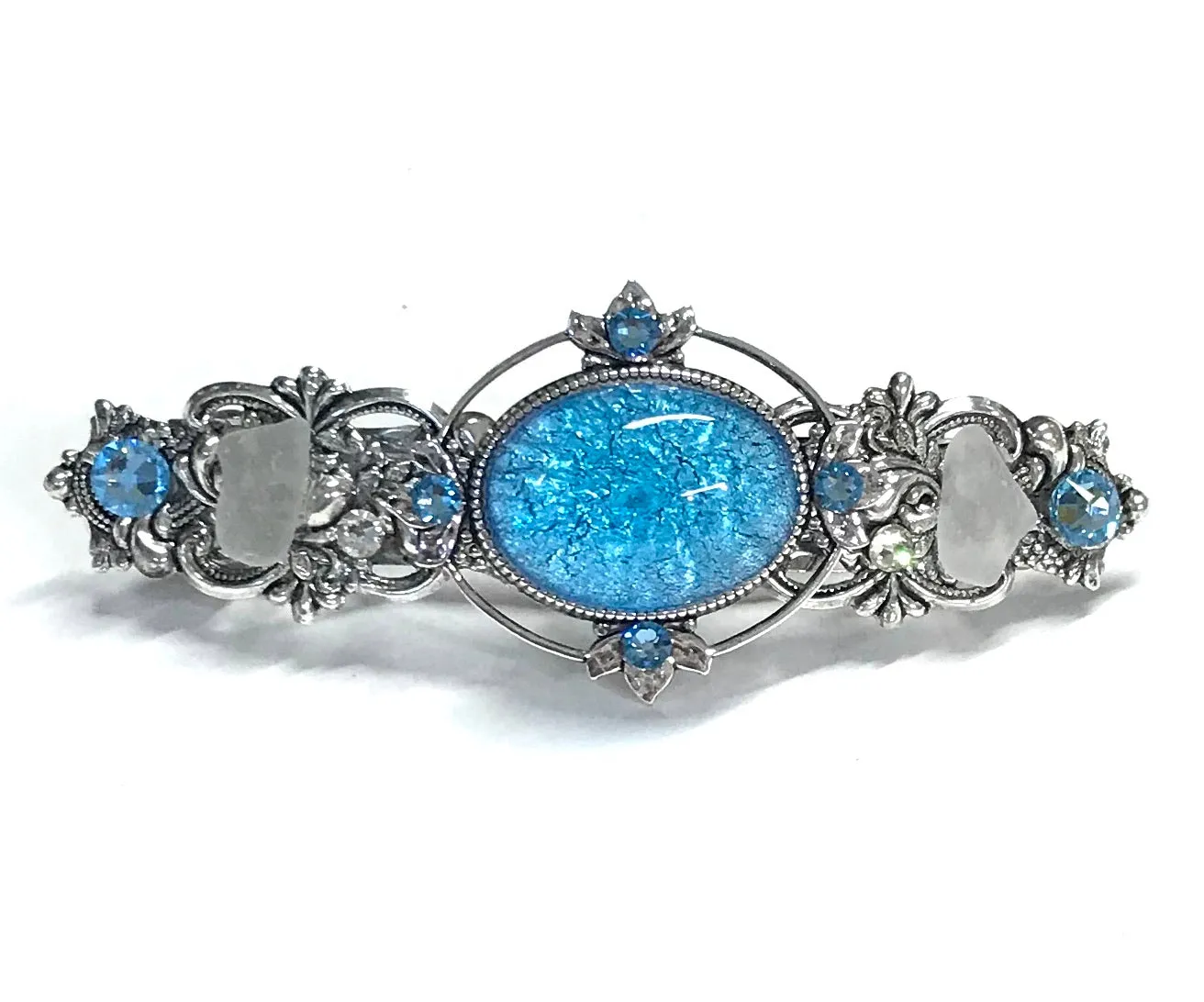 Aqua Glass Opal Hair Barrette