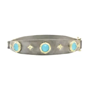 Armenta Old World 18K Yellow Gold & Blackened Sterling Silver Bracelet with Turquoise & White Quartz Doublets with Champagne Diamonds