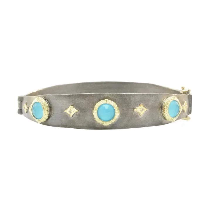 Armenta Old World 18K Yellow Gold & Blackened Sterling Silver Bracelet with Turquoise & White Quartz Doublets with Champagne Diamonds