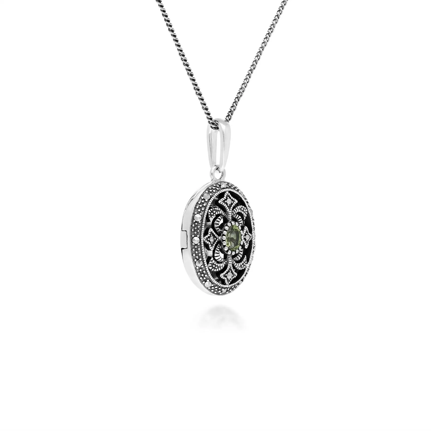 Art Nouveau Stil Ovale Peridot & Markasite Halskette in 925 Sterlingsterlingsilber