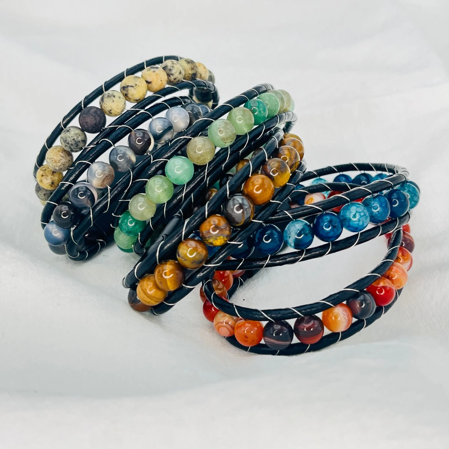 Artisan Natural Stone Leather Bracelets – Handmade in Turkey