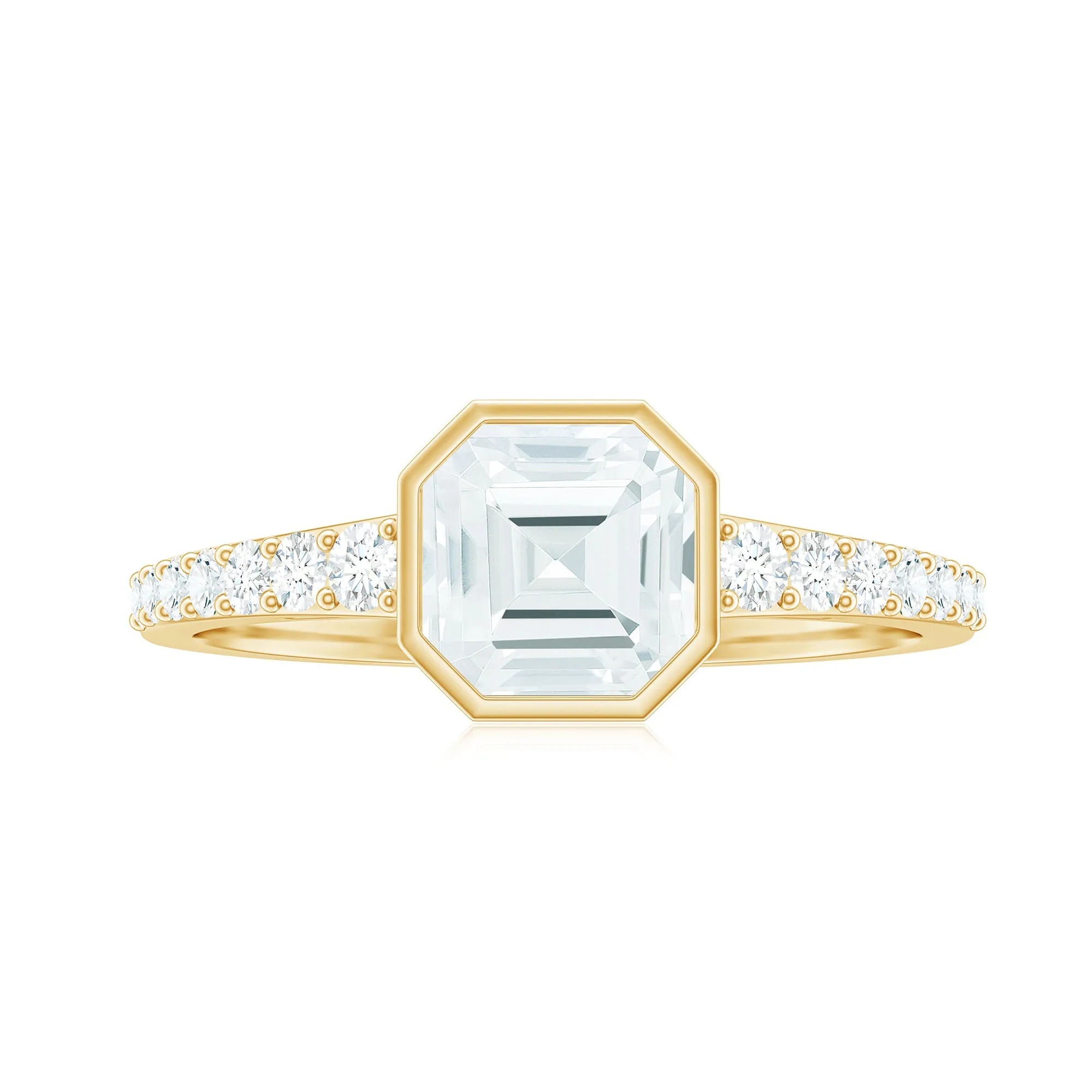 Asscher Moissanite Solitaire Engagement Ring with Side Stones