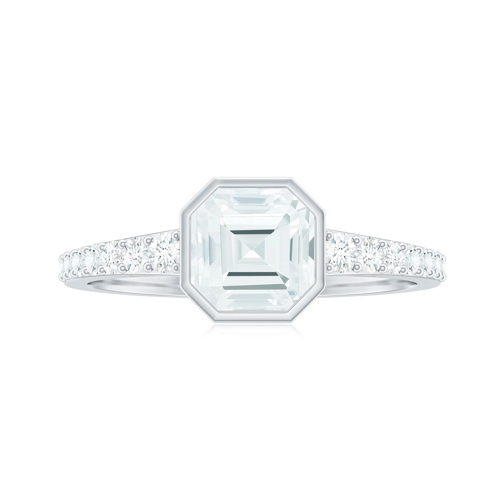 Asscher Moissanite Solitaire Engagement Ring with Side Stones