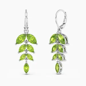 August Birth Stone Earrings | Marquise Peridot Leaf Design in Silver | Irosk ®