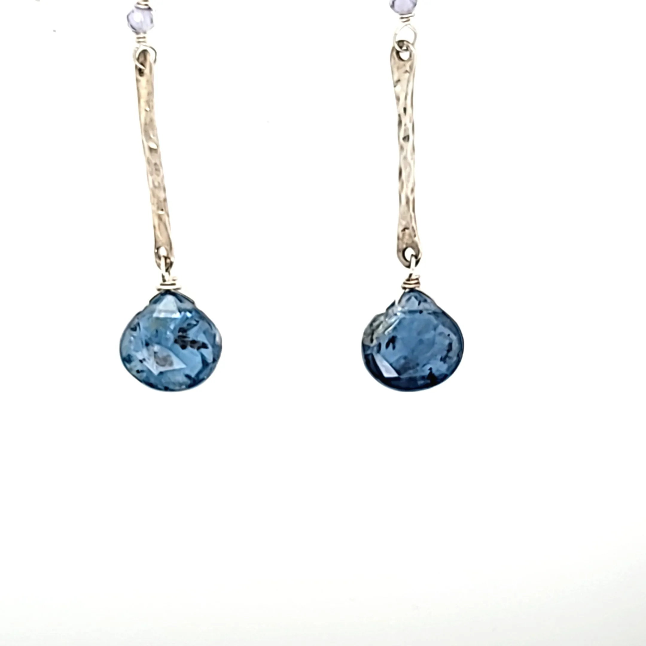 AVF Silver Hammered Bar & Kyanite Drop Earrings (SI2338)