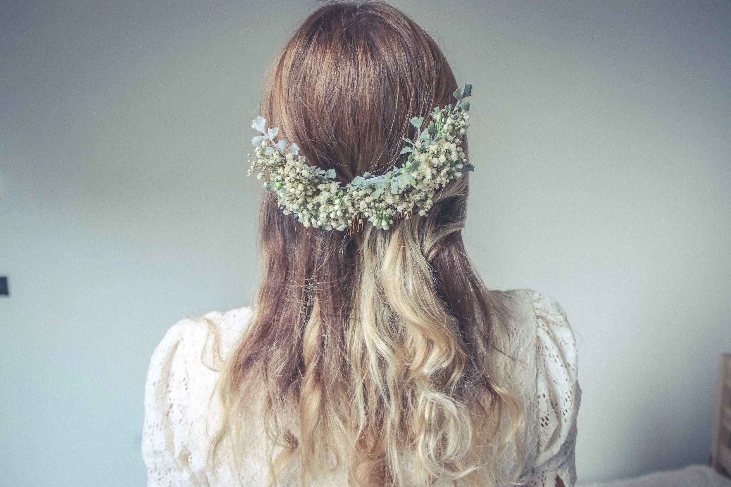 Baby's Breath Half flower Comb, Crescent Dried flowers Comb, Baby's breath, updo comb, comb wedding, wedding comb, Dusty miller