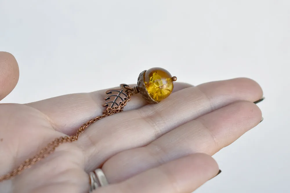 Baltic Amber and Copper Acorn Necklace | Real Amber Necklace | Nature Jewelry | Fall Amber Acorn