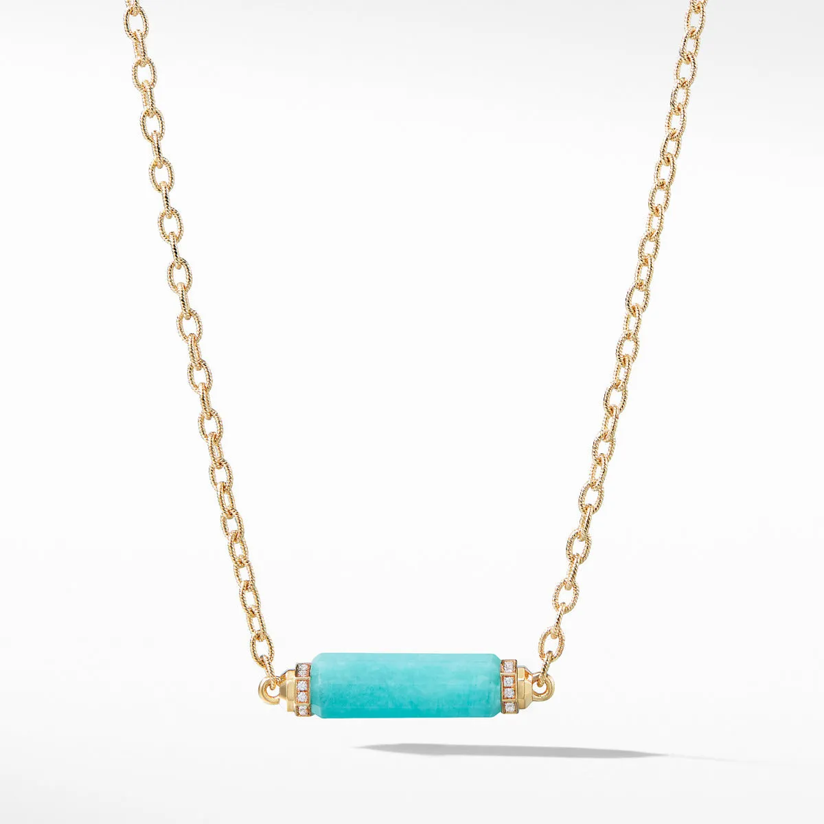 Barrels Single Station Necklace with Amazonite and Diamonds in 18K Gold