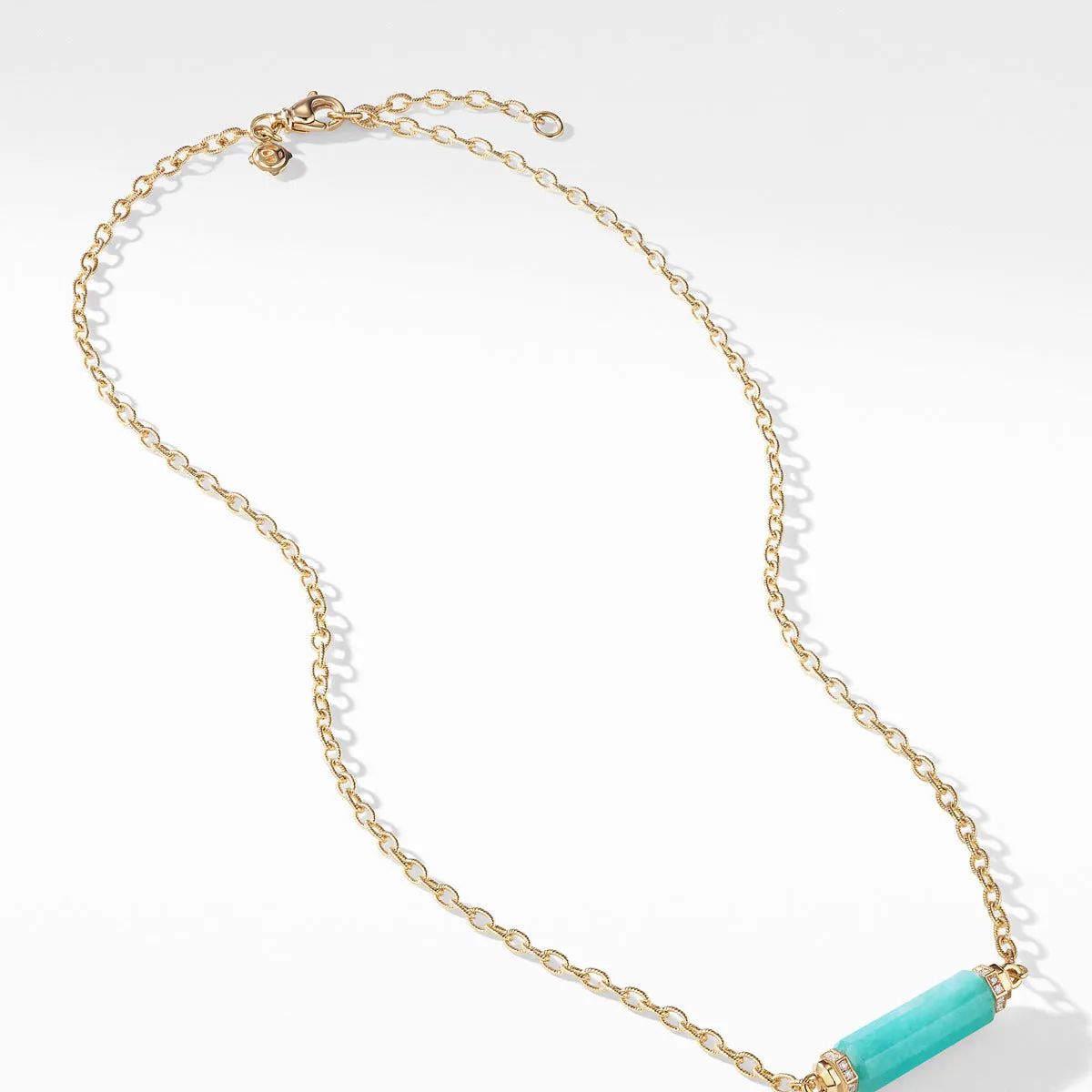 Barrels Single Station Necklace with Amazonite and Diamonds in 18K Gold