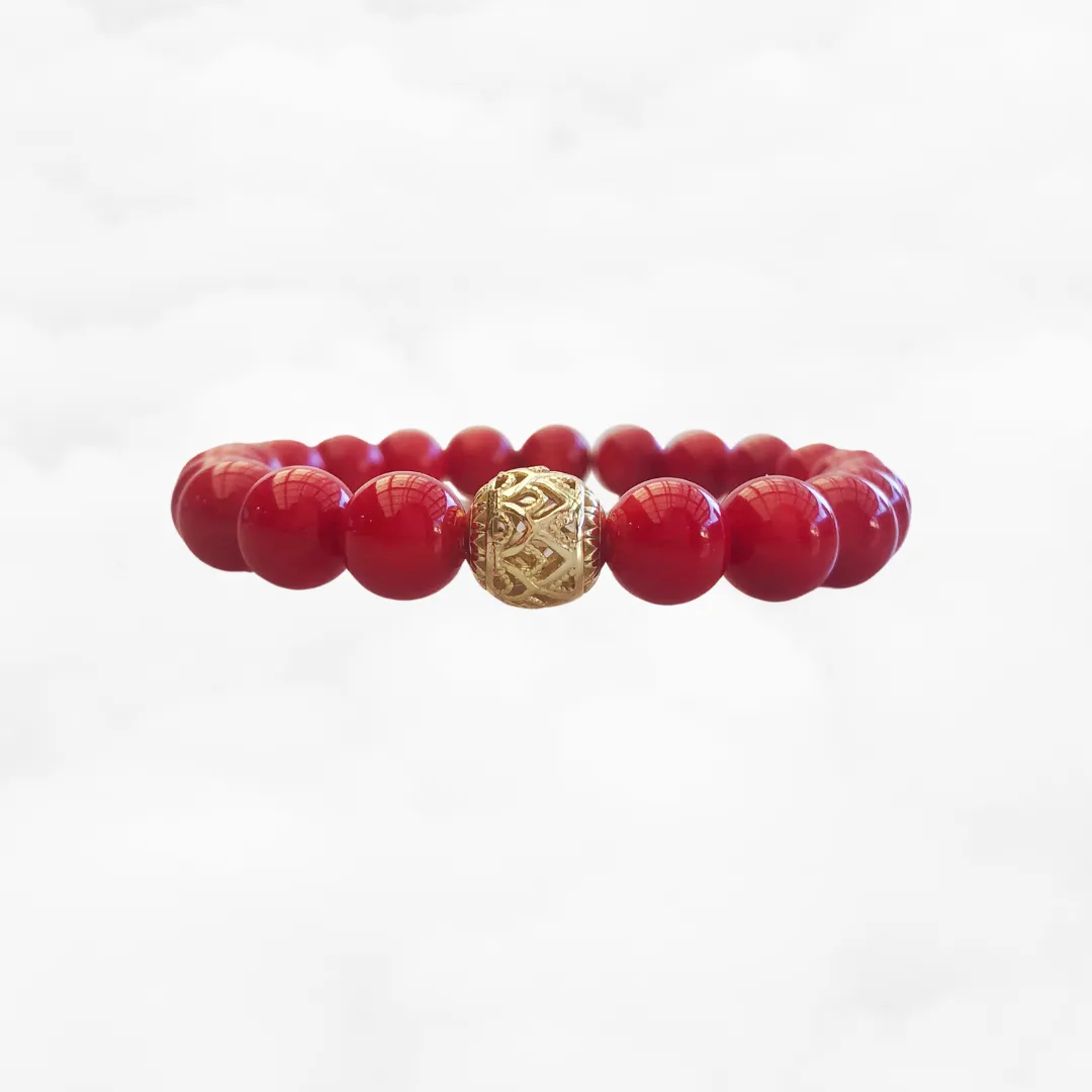 Beaded 8mm Red Coral Lotus Bracelet