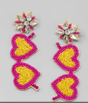 Beaded and stones Heart Post Earrings 134963