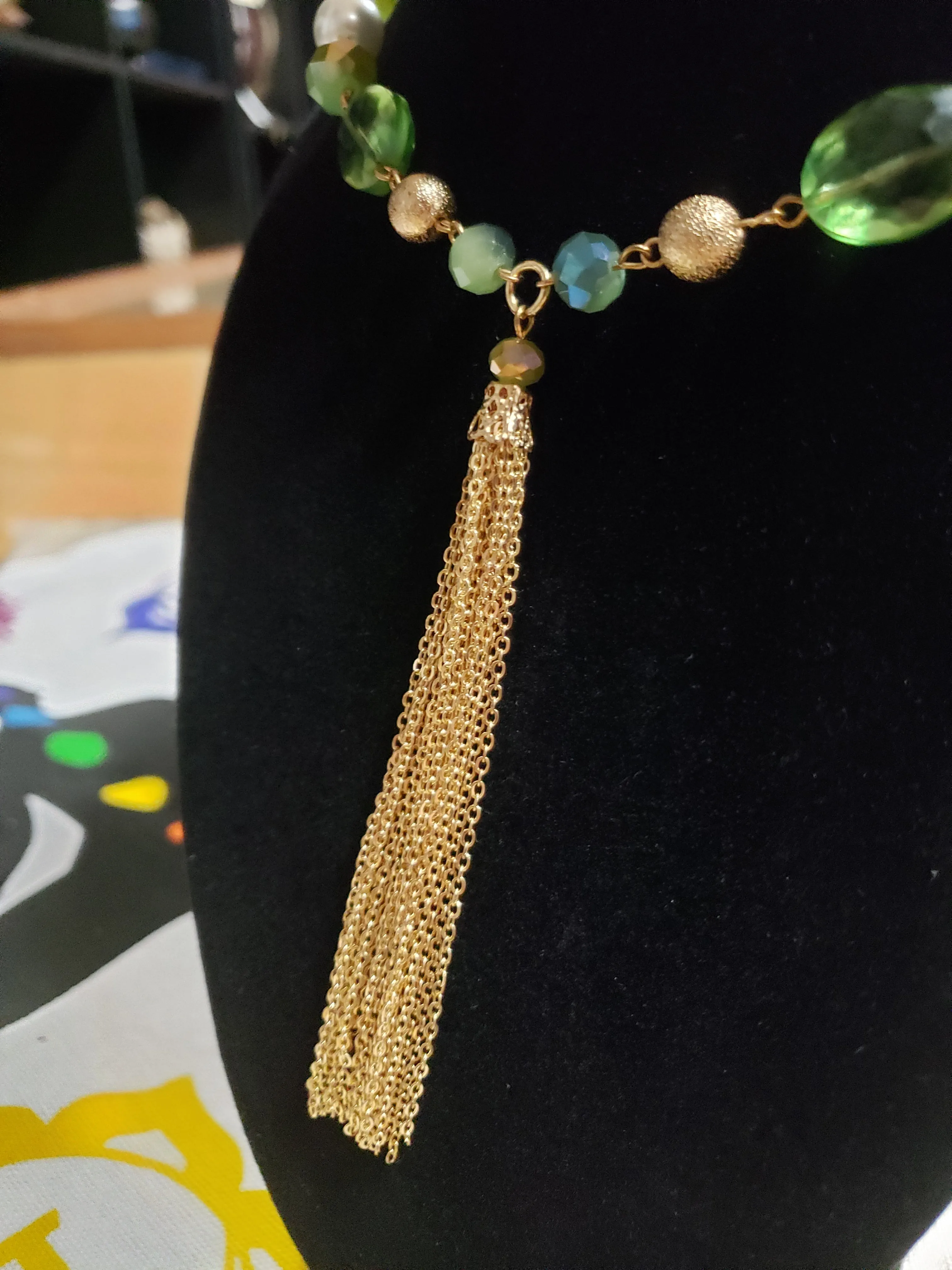 Beaded Jewelry Set - Green & Gold