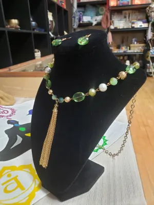 Beaded Jewelry Set - Green & Gold