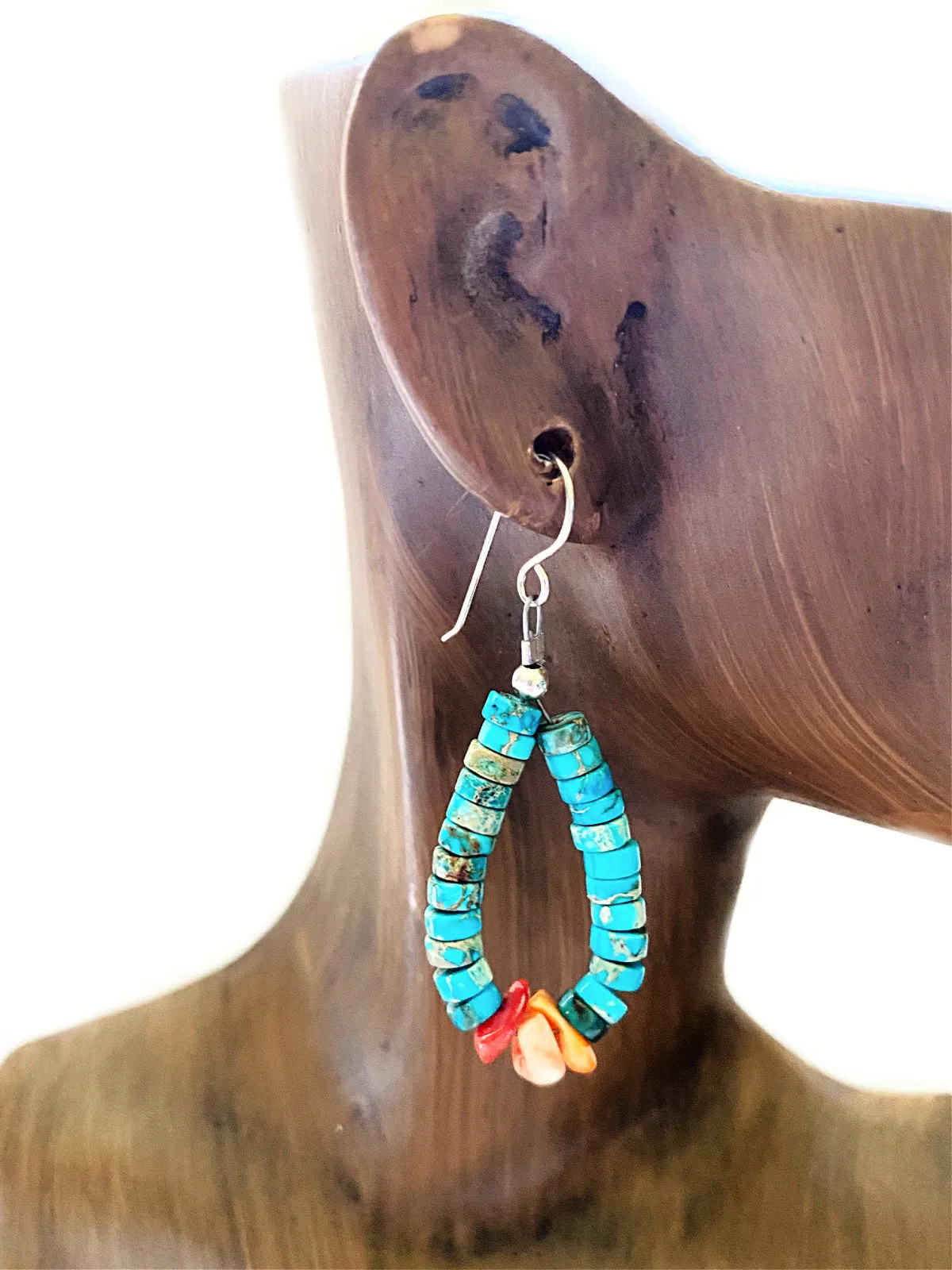 Beaded Turquoise & Coral Chip Dangles