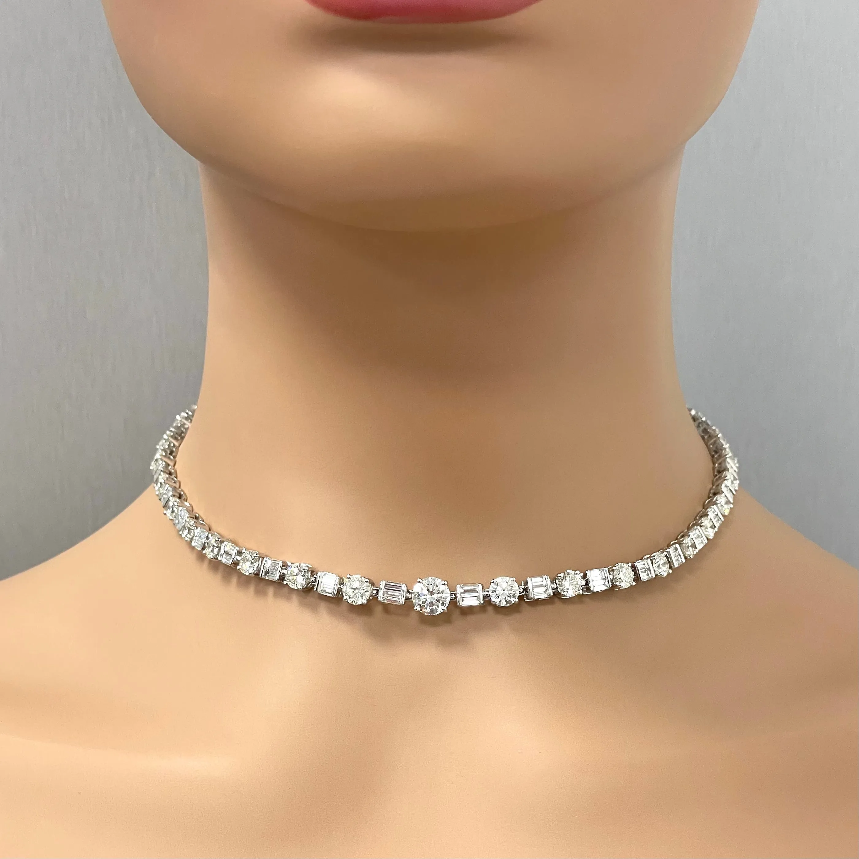 Beauvince Azea Diamond Tennis Necklace 18.37 Carat Diamonds in White Gold