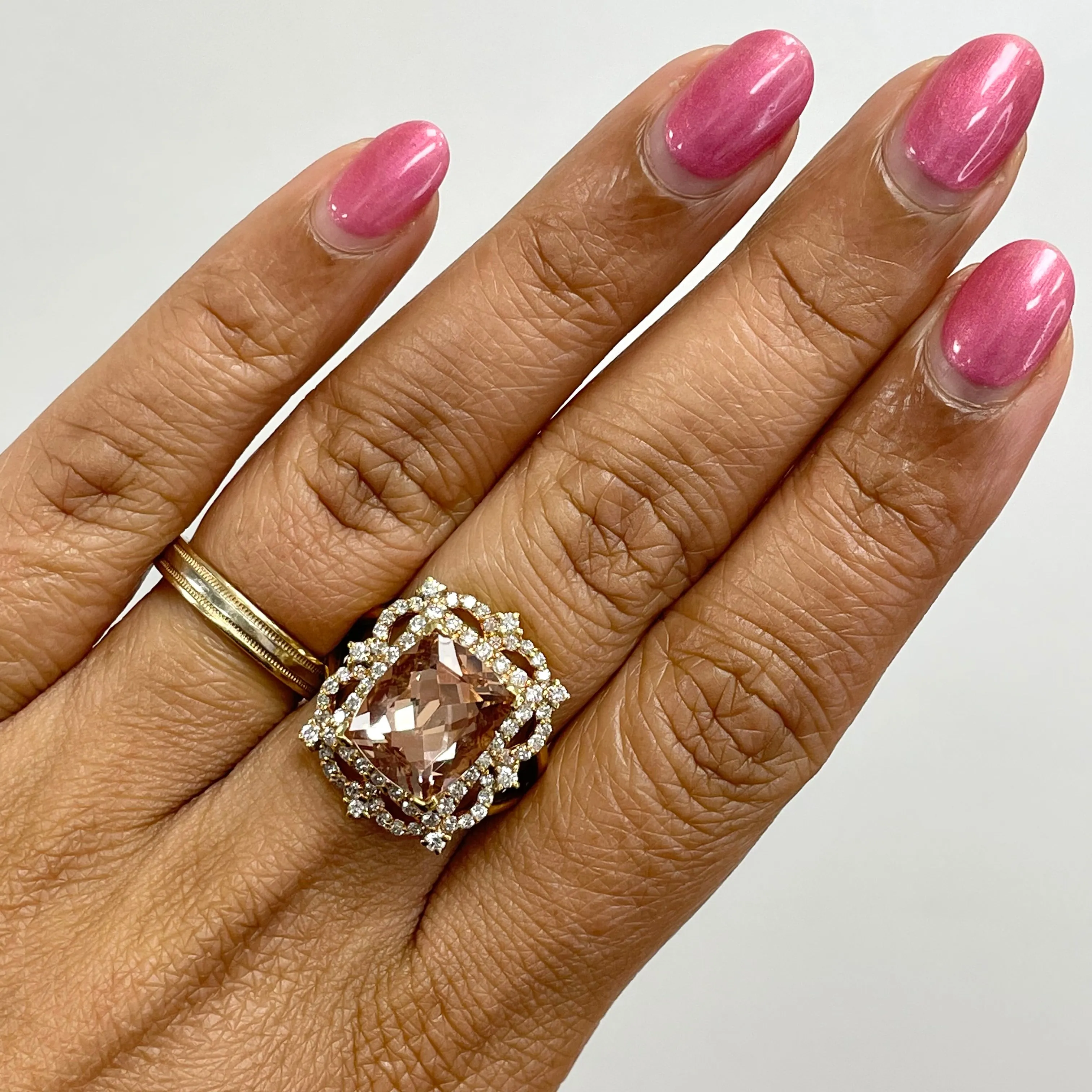 Beauvince Frame Morganite & Diamond Ring (5.35 ct Morganite) in Yellow Gold